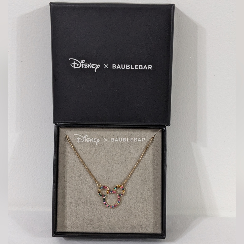 Disney x Baublebar Multi Color Crystal Mickey Mouse Necklace, Gold Tone, NEW
